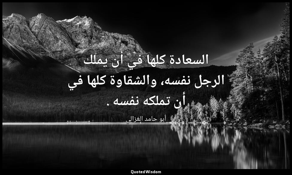 السعادة كلها في أن يملك الرجل نفسه، والشقاوة كلها في أن تملكه نفسه . — أبو حامد الغزالي