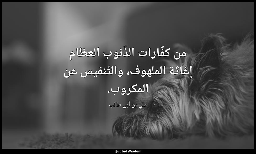 من كفّارات الذّنوب العظام إغاثة الملهوف، والتّنفيس عن المكروب. — علي بن أبي طالب