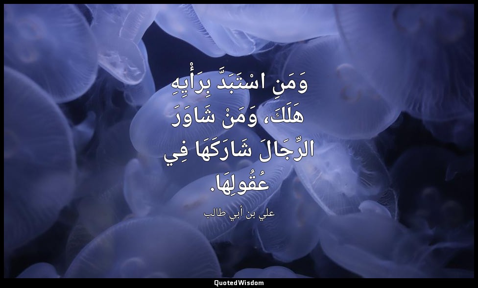 وَمَنِ اسْتَبَدَّ بِرَأْيِهِ هَلَكَ، وَمَنْ شَاوَرَ الرِّجَالَ شَارَكَهَا فِي عُ — علي بن أبي طالب