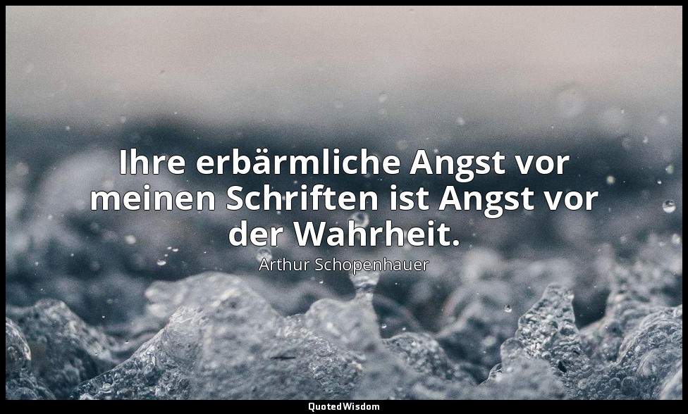"Ihre erbärmliche Angst vor meinen Schriften ist Angst vor der Wahrheit." - Satz — Arthur Schopenhauer