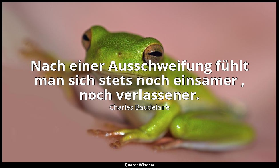 Nach einer Ausschweifung fühlt man sich stets noch einsamer , noch verlassener. — Charles Baudelaire