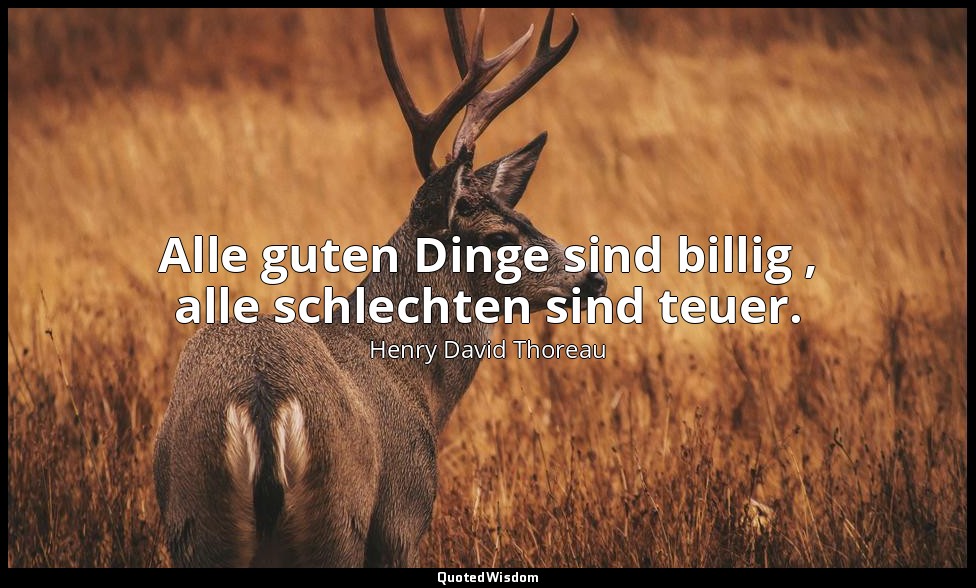 Alle guten Dinge sind billig , alle schlechten sind teuer. — Henry David Thoreau