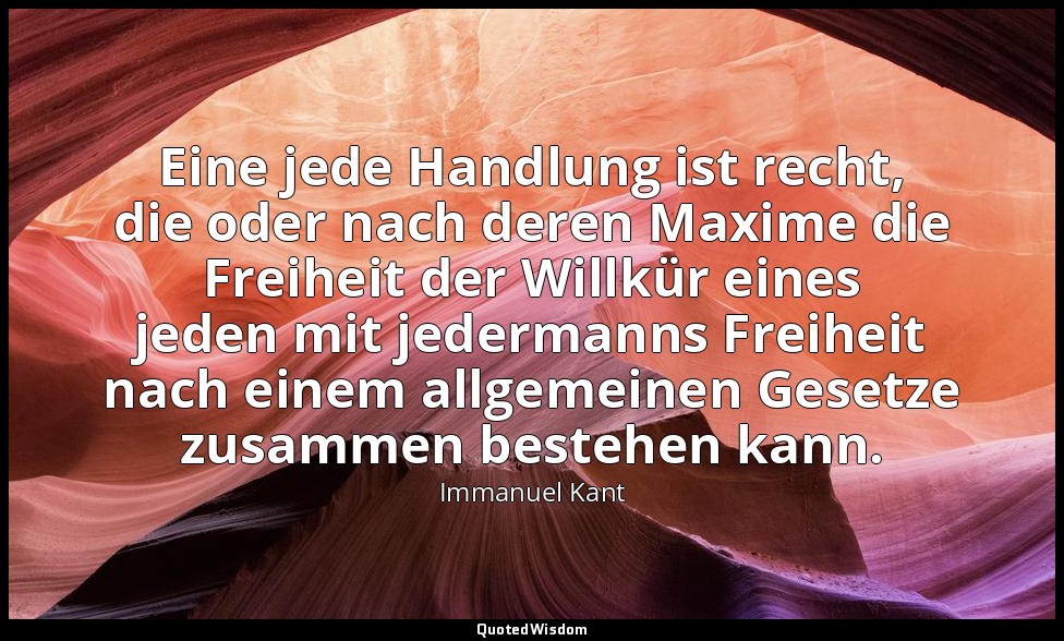 "Eine jede Handlung ist recht, die oder nach deren Maxime die Freiheit der Willk — Immanuel Kant