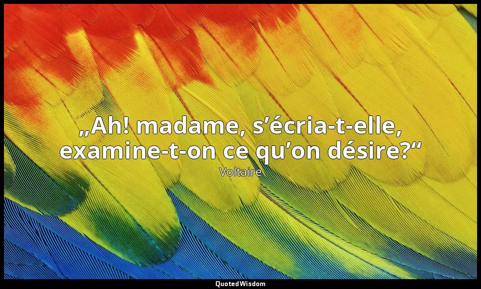 „Ah! madame, s’écria-t-elle, examine-t-on ce qu’on désire?“ — Voltaire
