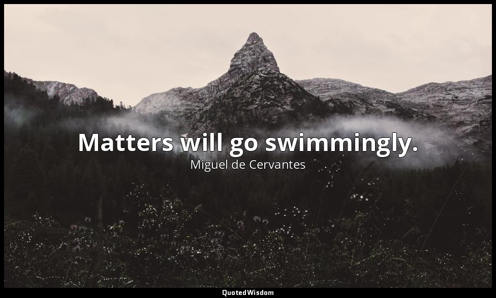 Matters will go swimmingly. — Miguel de Cervantes