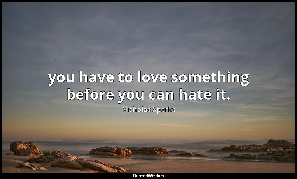 you have to love something before you can hate it. Nicholas Sparks