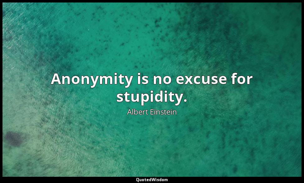 Anonymity is no excuse for stupidity. Albert Einstein