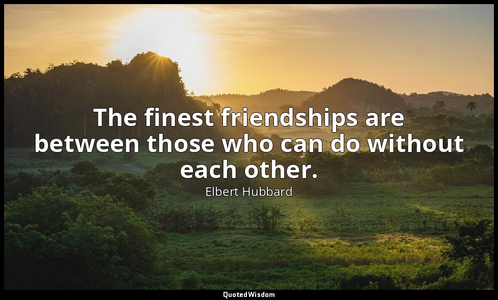 The finest friendships are between those who can do without each other. — Elbert Hubbard