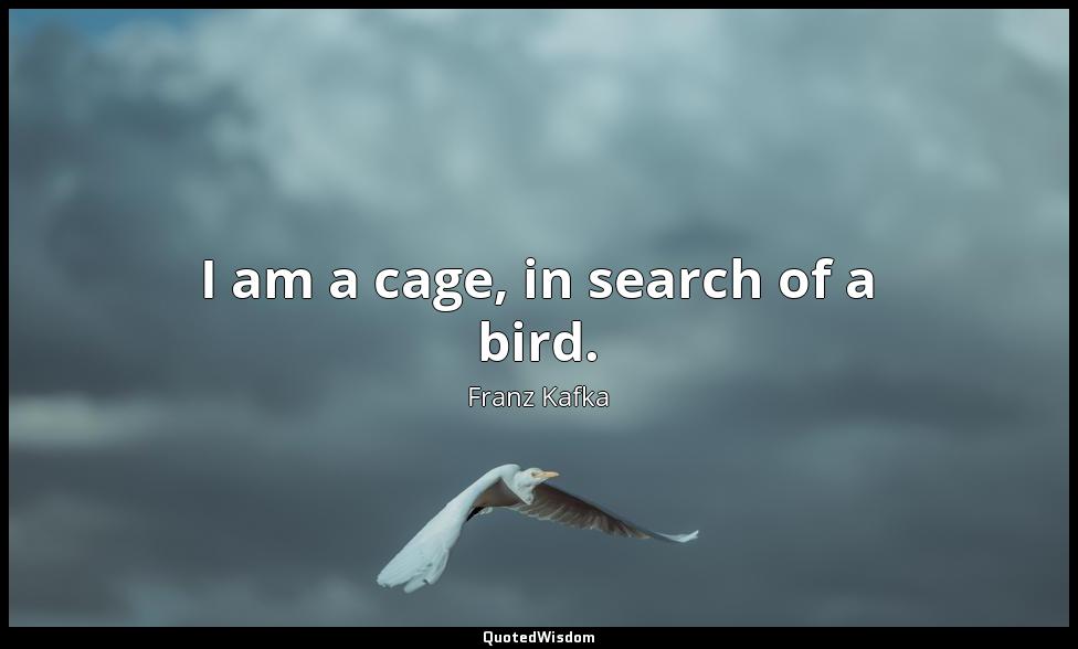 I am a cage, in search of a bird. Franz Kafka