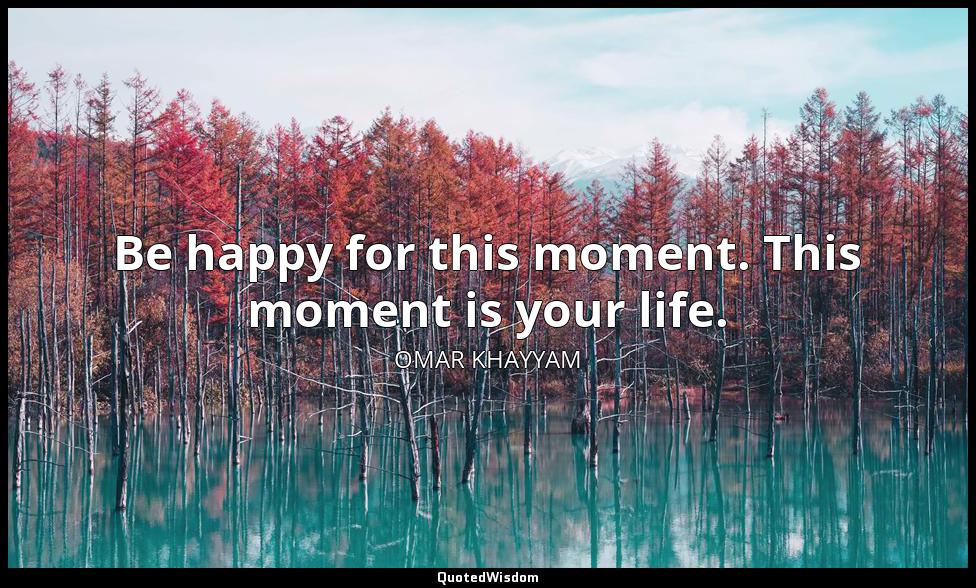 Be happy for this moment. This moment is your life. OMAR KHAYYAM