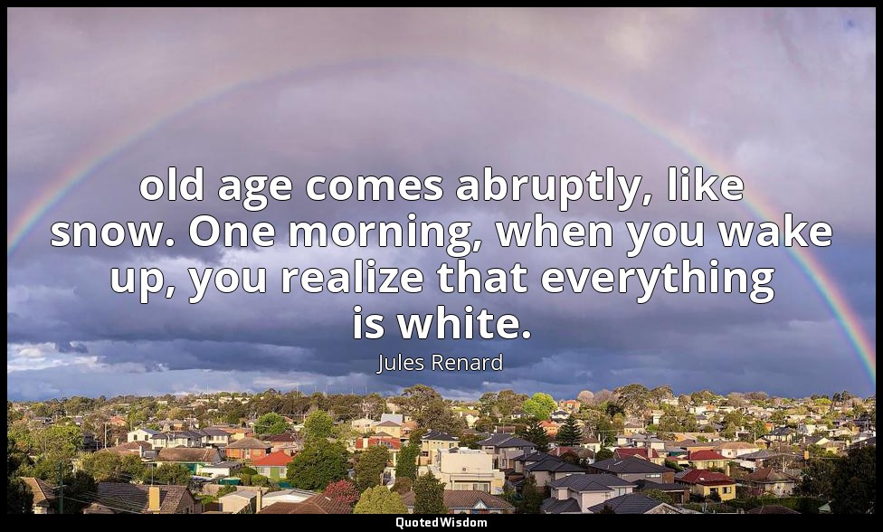 old age comes abruptly, like snow. One morning, when you wake up, you realize th — Jules Renard