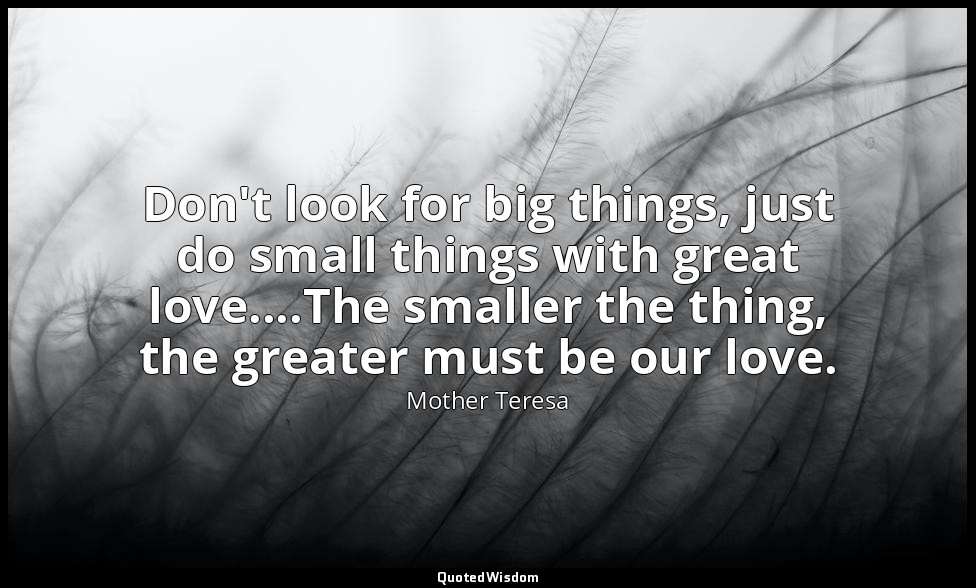 Don't look for big things, just do small things with great love....The smaller t — Mother Teresa