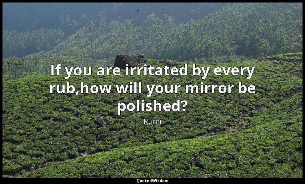 If you are irritated by every rub,how will your mirror be polished? Rumi