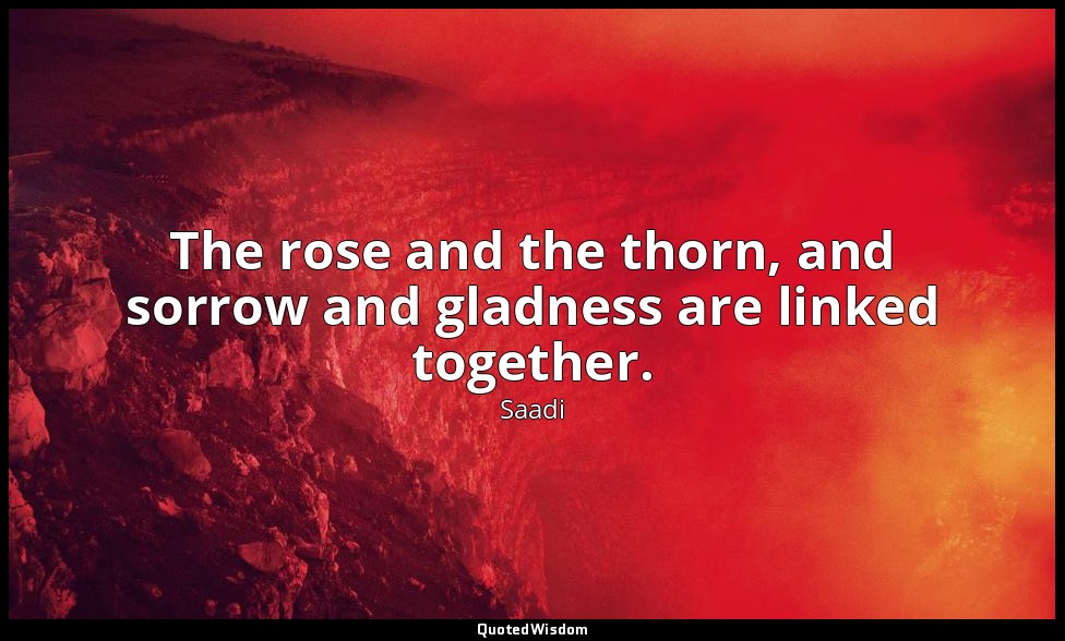 The rose and the thorn, and sorrow and gladness are linked together. — Saadi