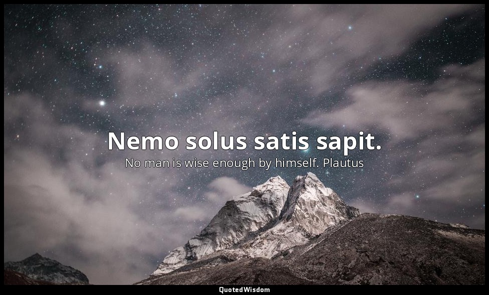 Nemo solus satis sapit. — No man is wise enough by himself. Plautus