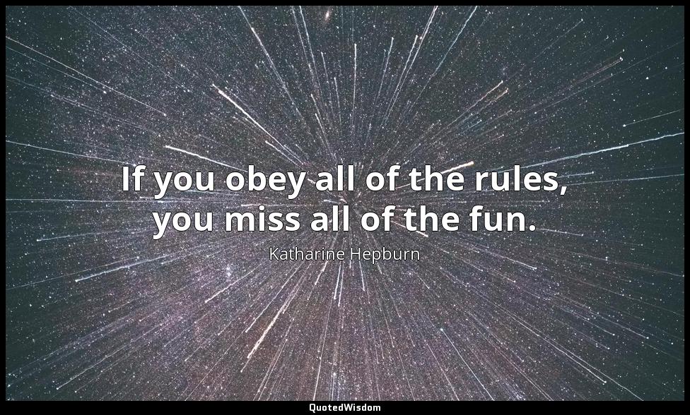 If you obey all of the rules, you miss all of the fun. Katharine Hepburn