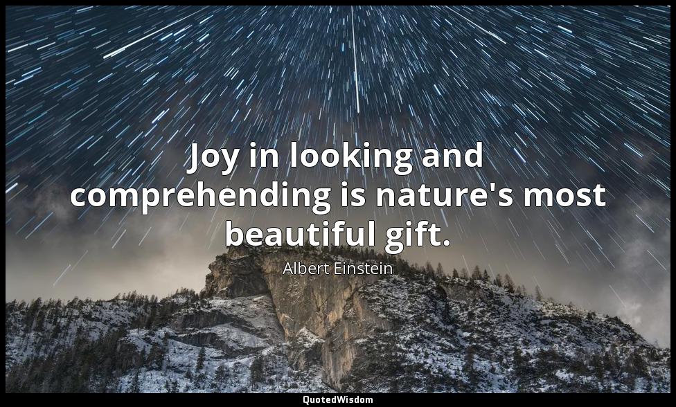 Joy in looking and comprehending is nature's most beautiful gift. Albert Einstein