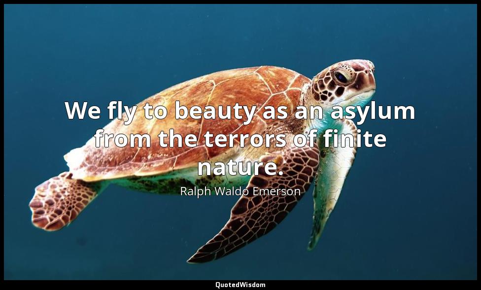 We fly to beauty as an asylum from the terrors of finite nature. Ralph Waldo Emerson