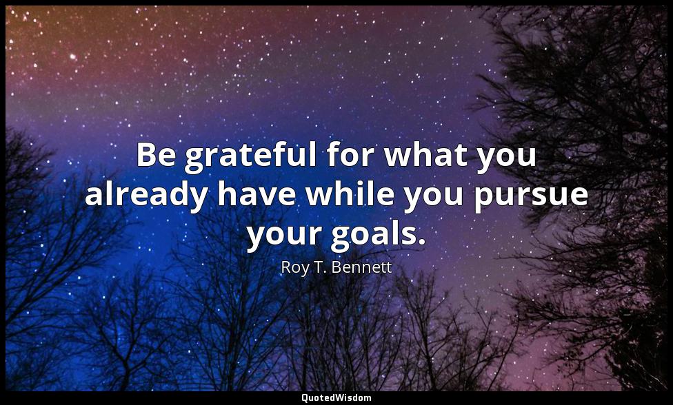 Be grateful for what you already have while you pursue your goals. Roy T. Bennett