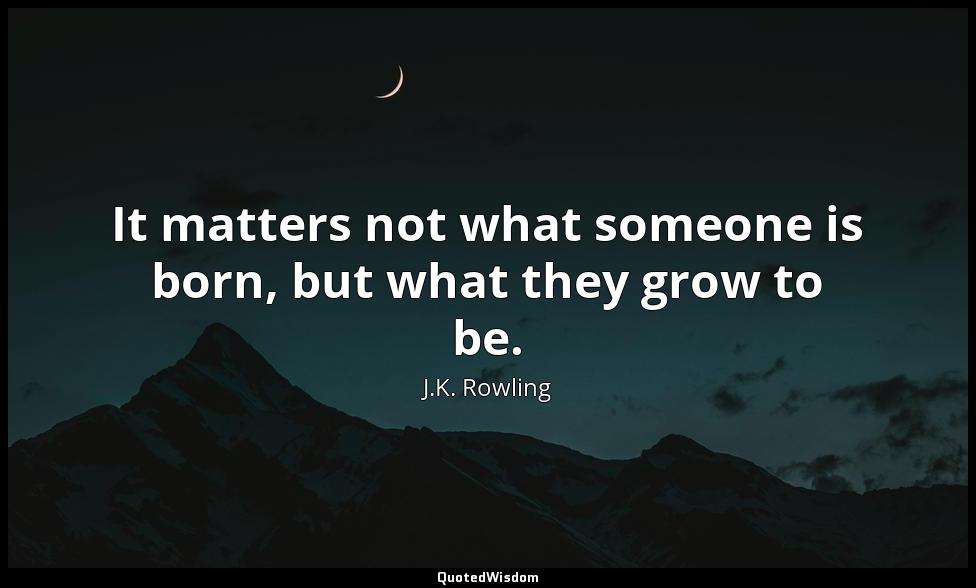 It matters not what someone is born, but what they grow to be. J.K. Rowling