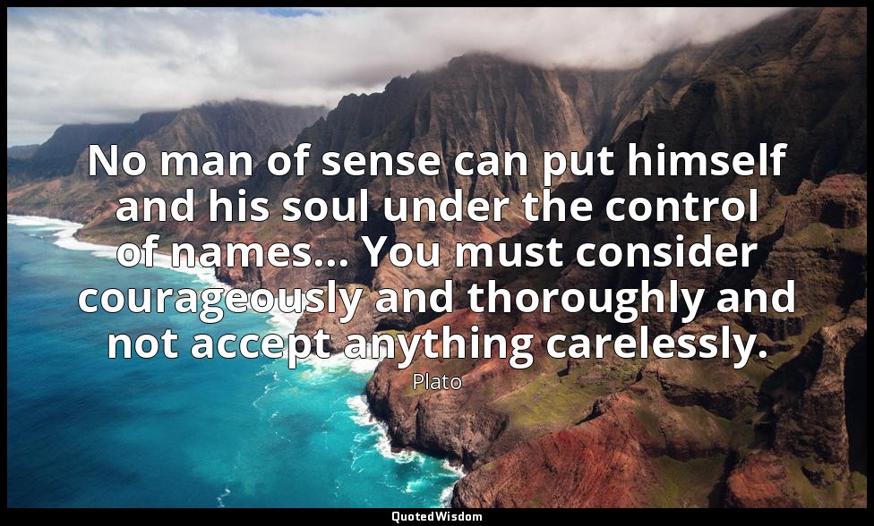 No man of sense can put himself and his soul under the control of names... You m — Plato