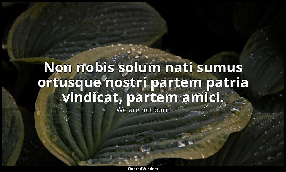 Non nobis solum nati sumus ortusque nostri partem patria vindicat, partem amici. — We are not born