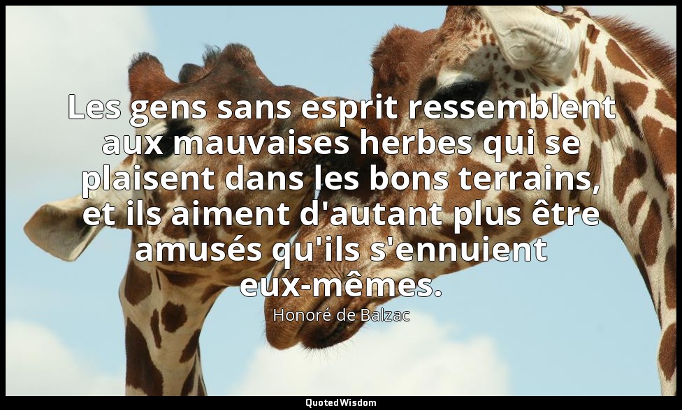 Les gens sans esprit ressemblent aux mauvaises herbes qui se plaisent dans les b — Honoré de Balzac