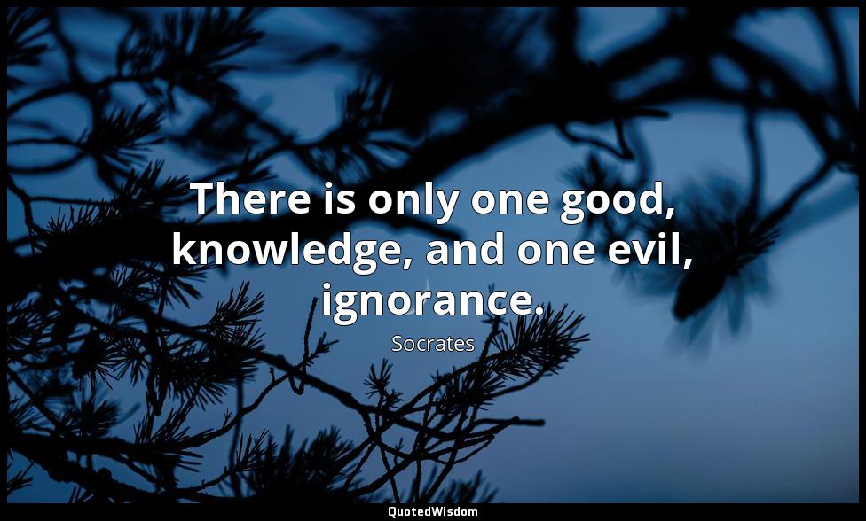 There is only one good, knowledge, and one evil, ignorance. Socrates