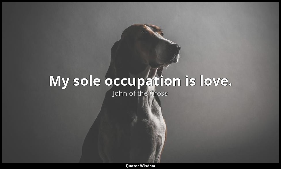 My sole occupation is love. — John of the Cross