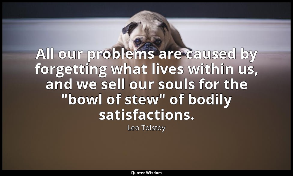 All our problems are caused by forgetting what lives within us, and we sell our  — Leo Tolstoy