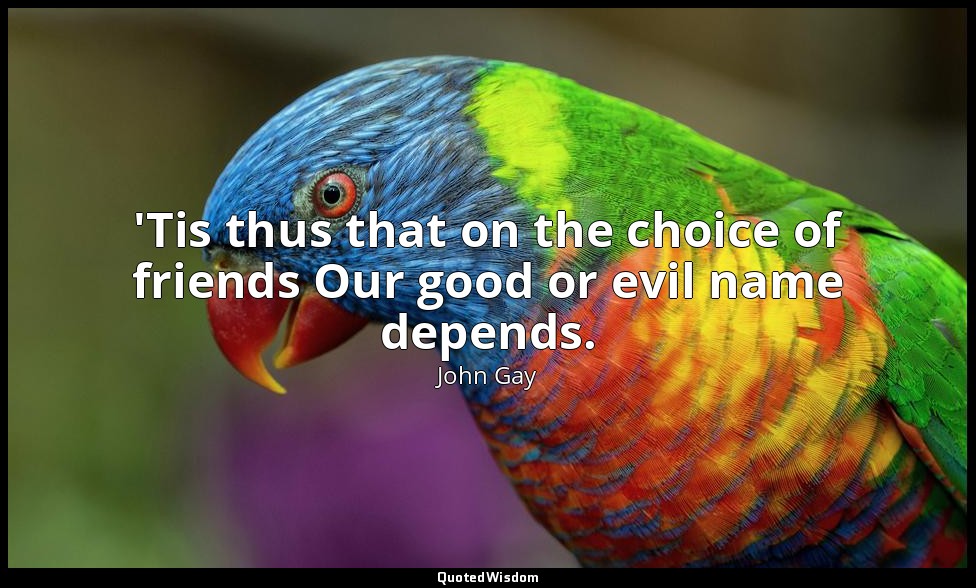 'Tis thus that on the choice of friends Our good or evil name depends. — John Gay