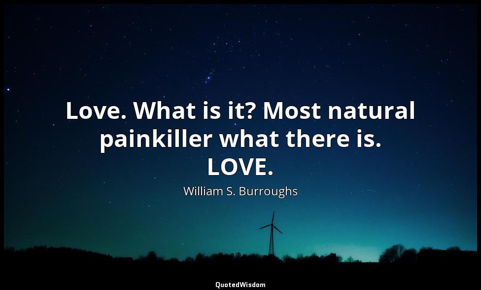 Love. What is it? Most natural painkiller what there is. LOVE. William S. Burroughs