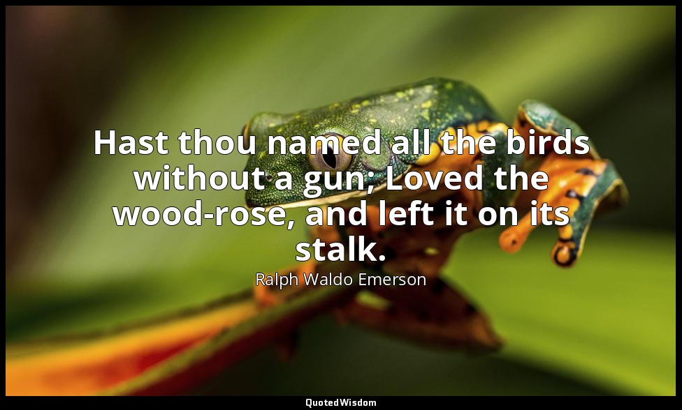 Hast thou named all the birds without a gun; Loved the wood-rose, and left it on — Ralph Waldo Emerson