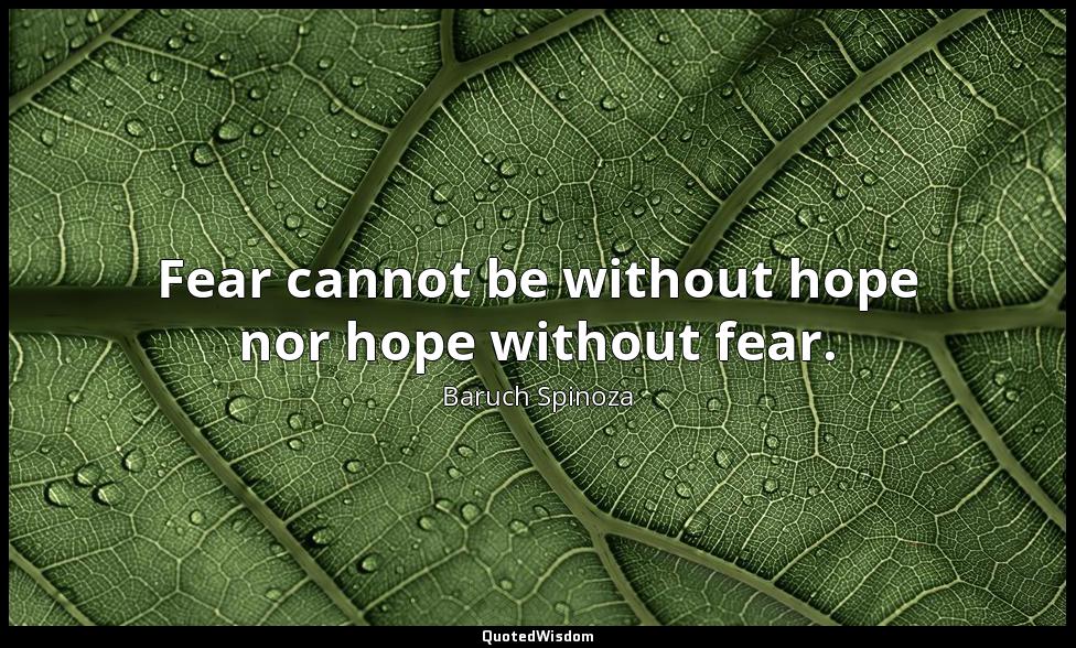 Fear cannot be without hope nor hope without fear. Baruch Spinoza