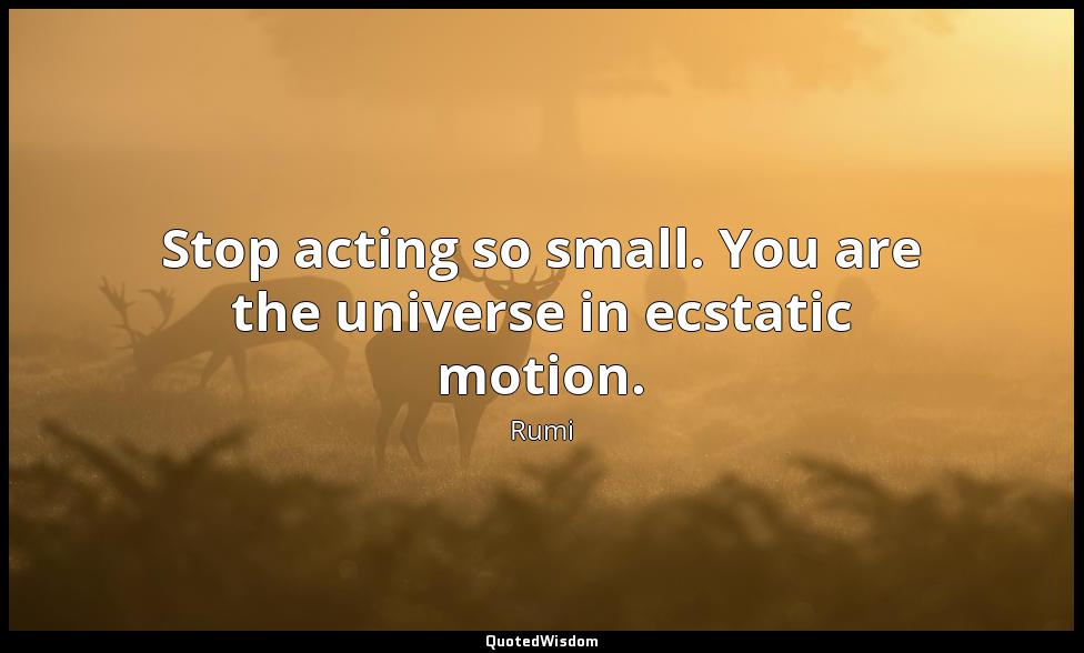 Stop acting so small. You are the universe in ecstatic motion. Rumi