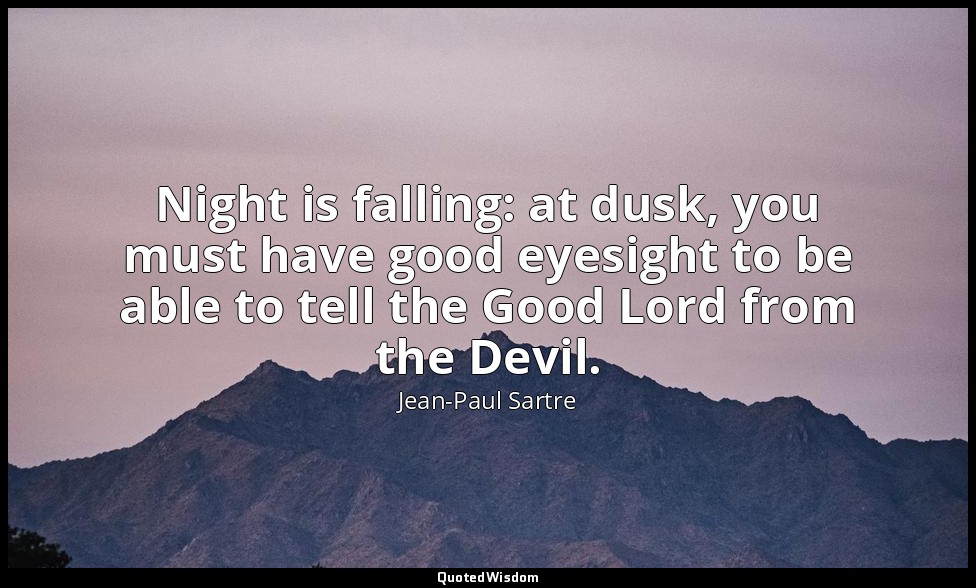Night is falling: at dusk, you must have good eyesight to be able to tell the Go — Jean-Paul Sartre