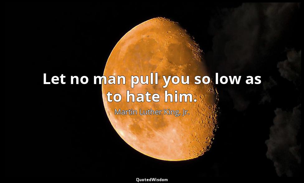 Let no man pull you so low as to hate him. Martin Luther King, Jr.