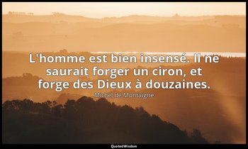 L'homme est bien insensé. Il ne saurait forger un ciron, et forge des Dieux à do — Michel de Montaigne