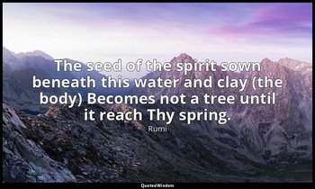 The seed of the spirit sown beneath this water and clay (the body) Becomes not a — Rumi