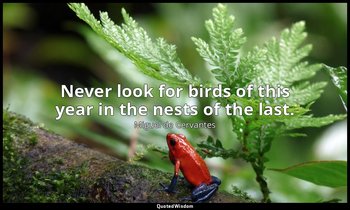 Never look for birds of this year in the nests of the last. — Miguel de Cervantes
