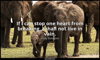 If I can stop one heart from breaking, I shall not live in vain. — Emily Dickinson