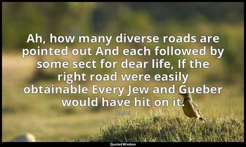 Ah, how many diverse roads are pointed out And each followed by some sect for de — Rumi
