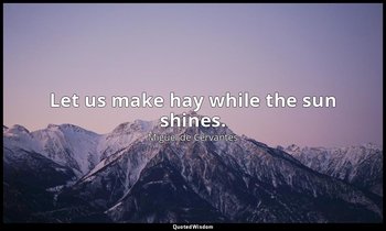Let us make hay while the sun shines. — Miguel de Cervantes