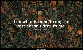 I do what is mine to do; the rest doesn't disturb me. — Marcus Aurelius