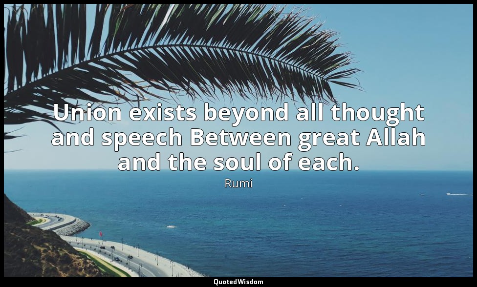 Union exists beyond all thought and speech Between great Allah and the soul of e — Rumi
