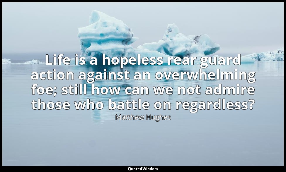 Life is a hopeless rear guard action against an overwhelming foe; still how can  — Matthew Hughes