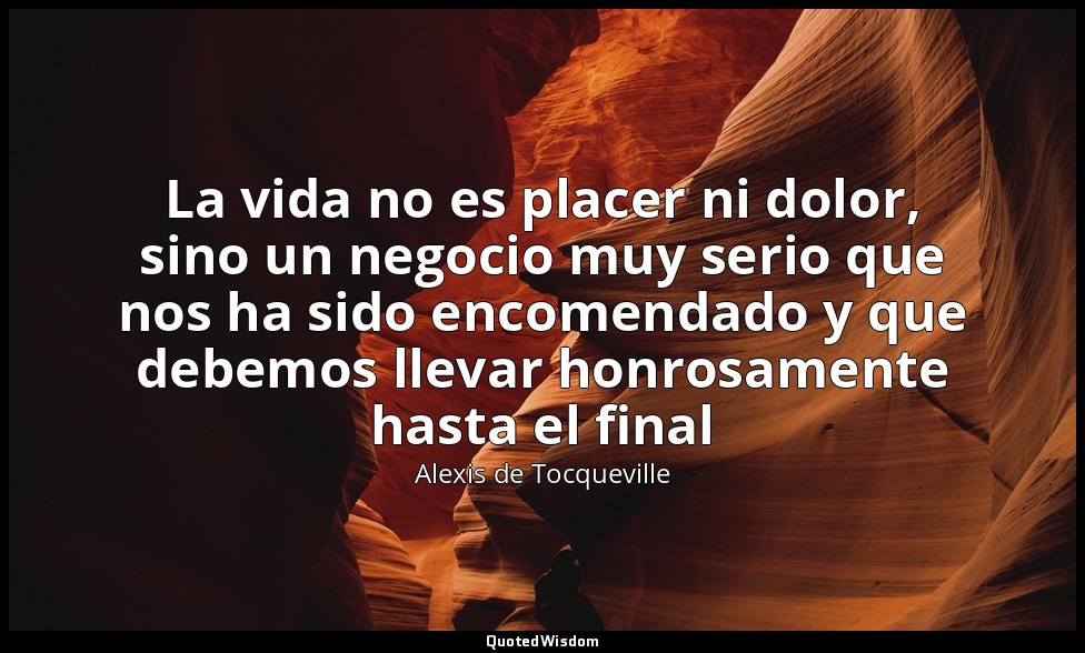 La vida no es placer ni dolor, sino un negocio muy serio que nos ha sido encomen — Alexis de Tocqueville