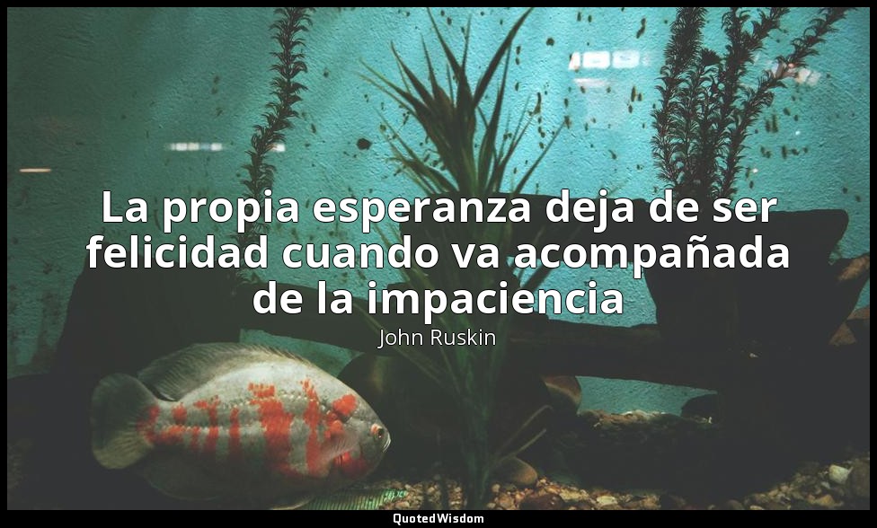 La propia esperanza deja de ser felicidad cuando va acompañada de la impaciencia — John Ruskin