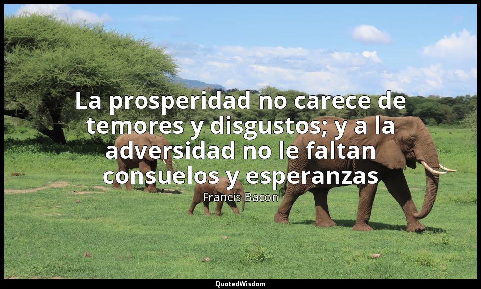 La prosperidad no carece de temores y disgustos; y a la adversidad no le faltan  — Francis Bacon