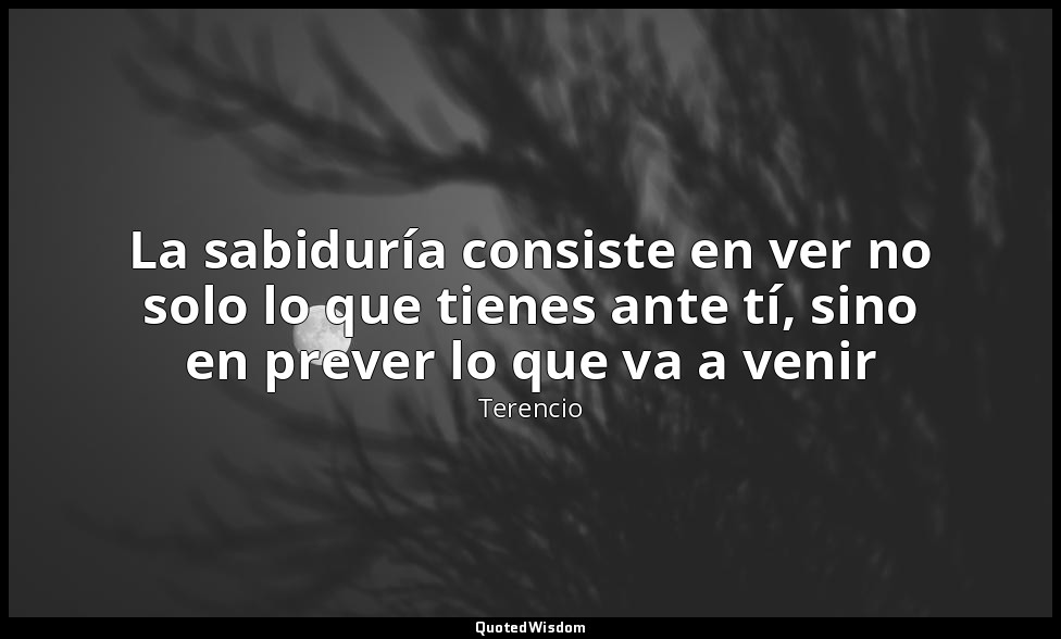 La sabiduría consiste en ver no solo lo que tienes ante tí, sino en prever lo qu — Terencio